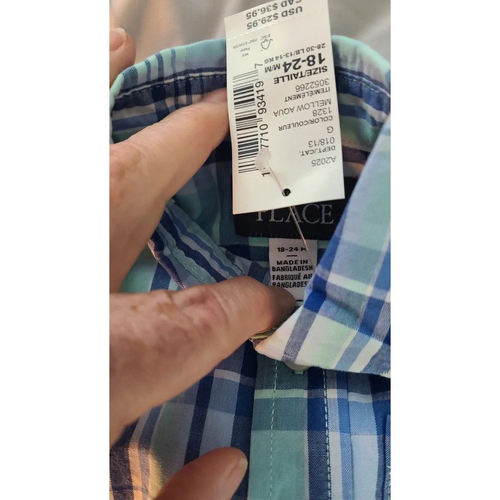 The Children's Place Boys Dress Shirt Long Sleeve Blue Button-Up Size 18-24M NWT
